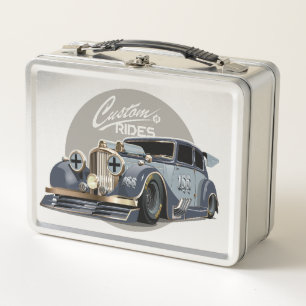 Custom sci-fi retro race car metal lunch box