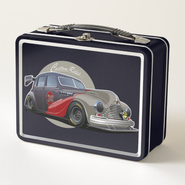 Custom sci-fi retro race car metal lunch box (Front)