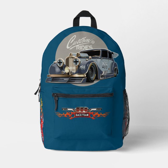 Custom sci-fi retro race car printed backpack (Front)