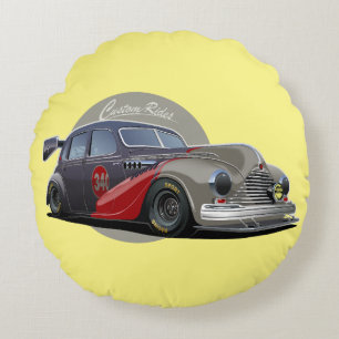 Custom sci-fi retro race car round cushion