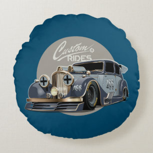 Custom sci-fi retro race car round cushion