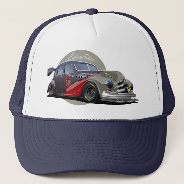 Custom sci-fi retro race car trucker hat (Front)