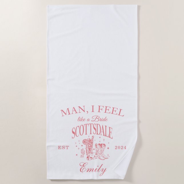 Custom Scottsdale Bachelorette Modern Beach Towel (Front)