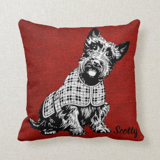 Custom. Scotty Dog, on Red Background. Cushion
