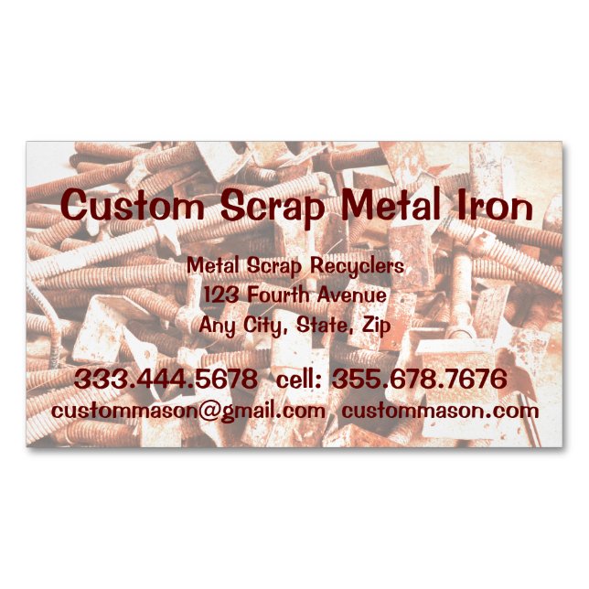 Custom Scrap Metal Iron Recyclers Magnetic Business Card (Front)