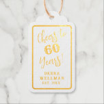 Custom Script 60th Birthday Cheers to 60 Years Gift Tags<br><div class="desc">Celebrate 60 years with vintage elegance! These charming 60th birthday favour tags feature silver or gold foil elegance, adding a sophisticated touch to a 60th birthday celebration. These favour tags bring old-world charm and a personalised touch to your event. Easy to customise with a name, date, or message! All designs...</div>