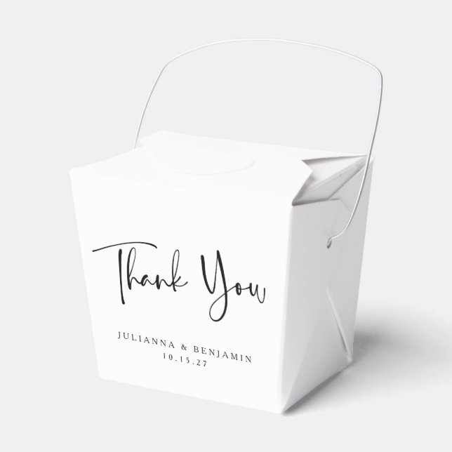 Custom Script Black and White Wedding Thank You Favour Box (Front Side)