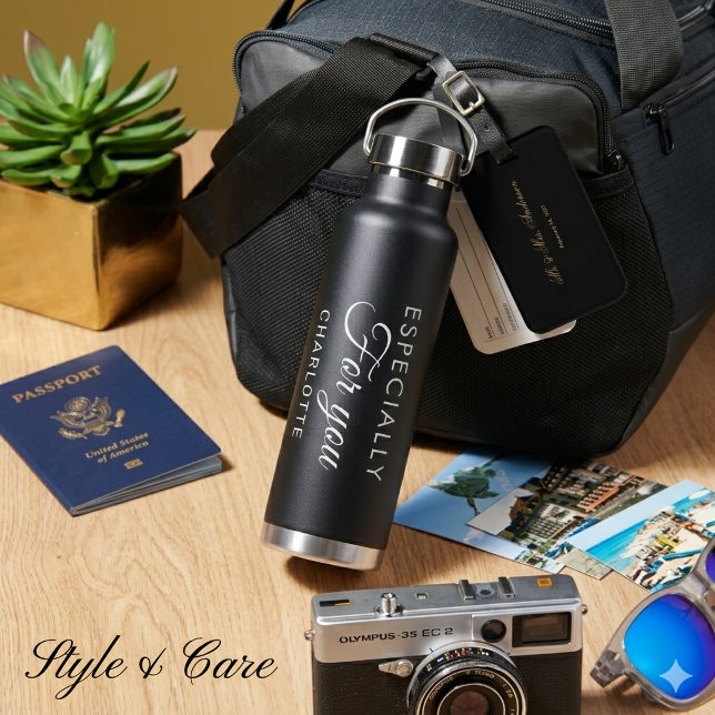 Custom Script Black Water Bottle With PersonalText (Custom Script Black Water Bottle With Personal Text)