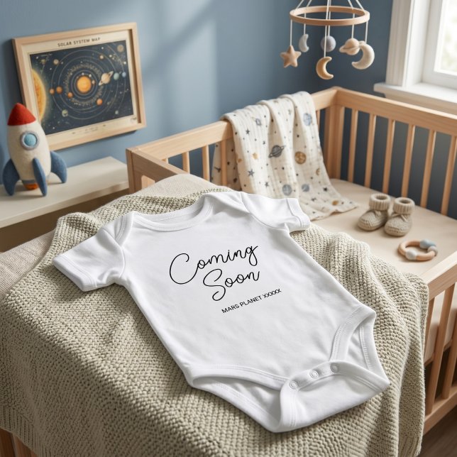 (Custom Script) Coming Soon Pregnancy Announcement Baby Bodysuit (fun baby gifts for expecting, gender reveal custom baby bodysuit)
