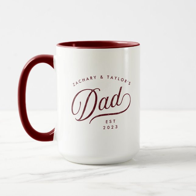 Custom Script Dad Mug Father's Day Maroon Text Mug (Left)