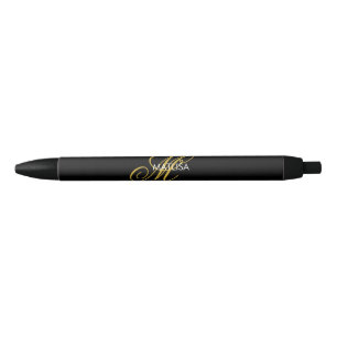 Custom Script Elegant Black Gold Monogram Name   Ink Pen