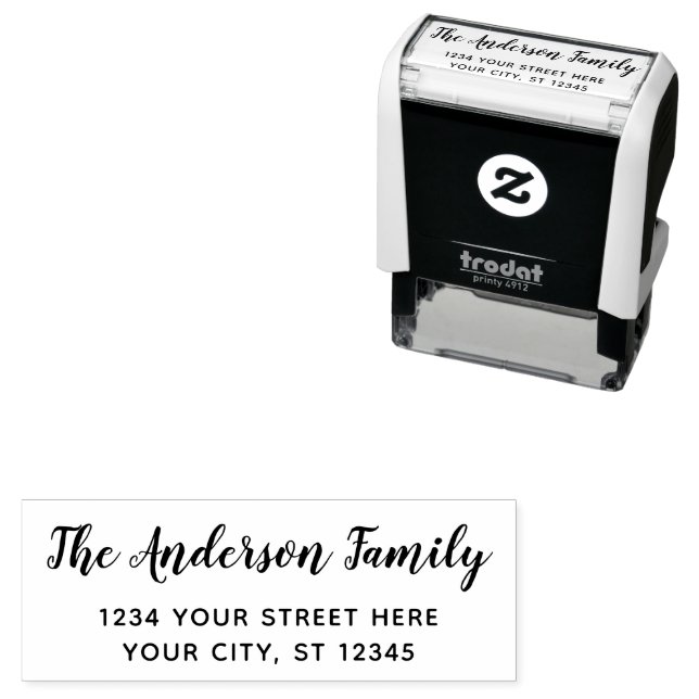 Custom Script Family Name Return Address Self-inking Stamp (In Situ)