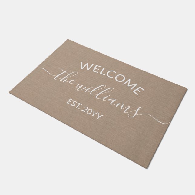 Custom Script Family Name Welcome Personalised Doormat (Angled)