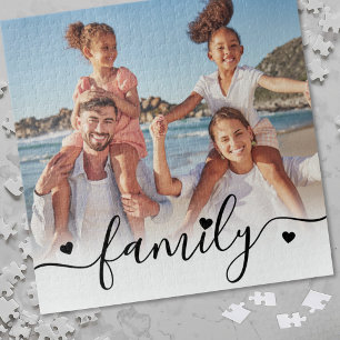 Custom Script Family Photo Jigsaw Puzzle