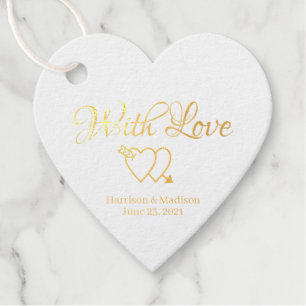 Custom script hearts Wedding gift Foil Favour Tags