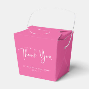 Custom Script Hot Pink Simple Wedding Thank You Favour Box