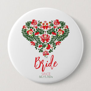 Custom Script Hungarian Matyo Folk Abstract Heart 10 Cm Round Badge