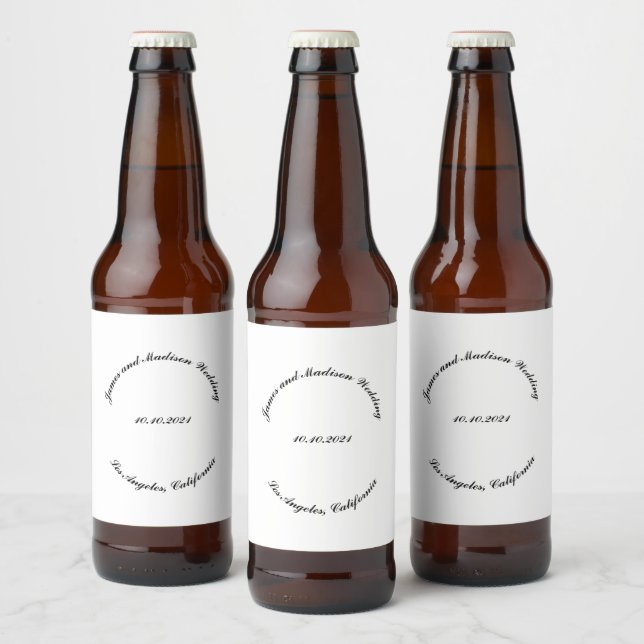 Custom script Name date elegant wedding Beer Bottle Label (Bottles)