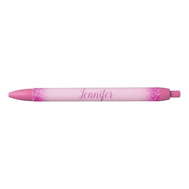 Custom Script Name Girly Pink Glitter Template Black Ink Pen (Front)