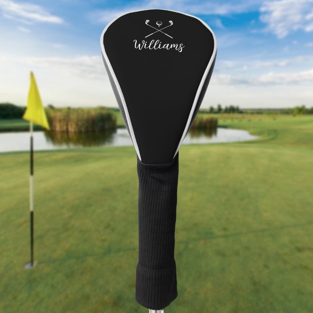 Custom Script Name Golf Clubs Black And White Head Cover (Custom Script Name Golf Clubs Black And White Golf Head Cover)