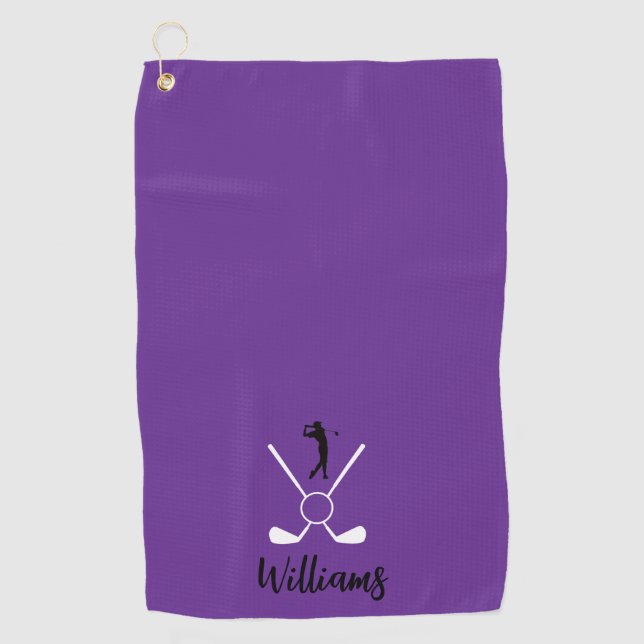 Custom Script Name Golf Clubs Navy Blue Golf Towel (Front)
