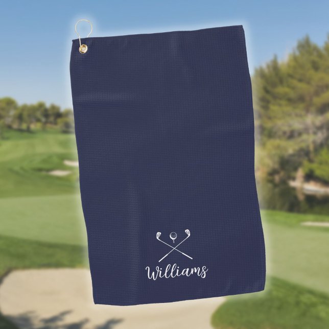 Custom Script Name Golf Clubs Navy Blue Golf Towel (Custom Script Name Golf Clubs Navy Blue Golf Towel)