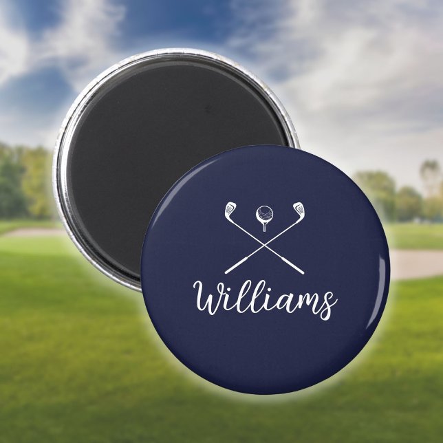 Custom Script Name Golf Clubs Navy Blue Magnet (Creator Uploaded)