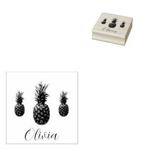 Custom Script Name Personalised Vintage Pineapple  Rubber Stamp