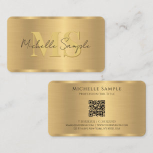 Custom Script Name QR Code Template Gold Monogram Business Card