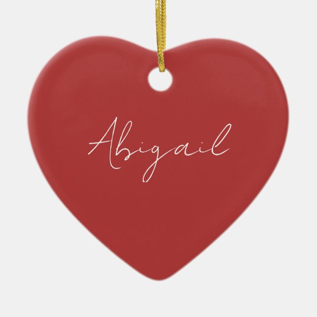 Custom Script Name Red & White Ceramic Tree Decoration (Front)