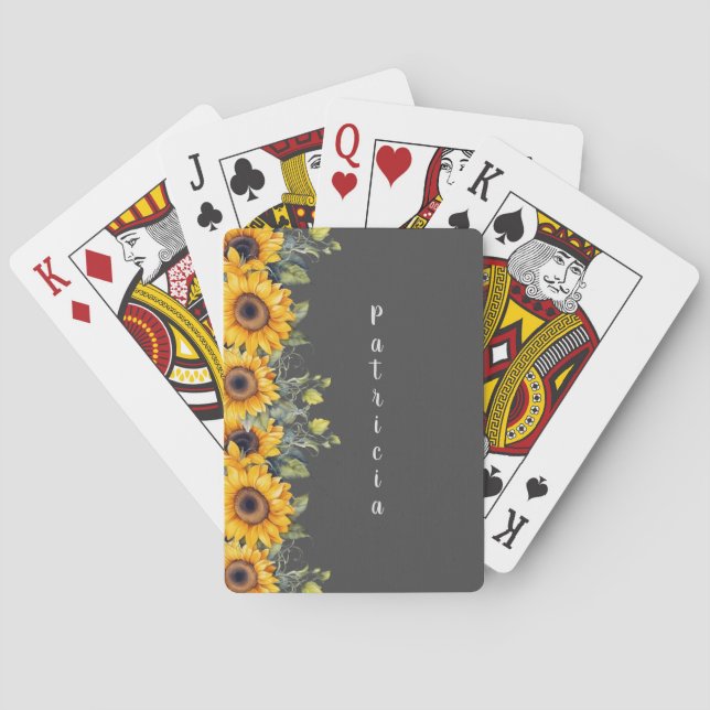 Custom Script Name Trendy Sunflowers Yellow  Playing Cards (Back)