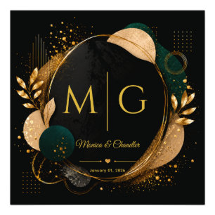 Custom Script on Luxury Black Gold Abstract Frame Photo Print