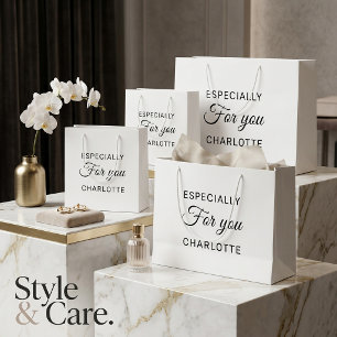 Custom Script Personal Text Modern White Large Gift Bag