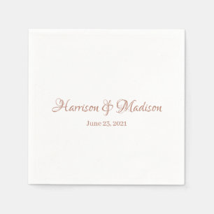 Custom script rose gold Names and Date Wedding  Napkin