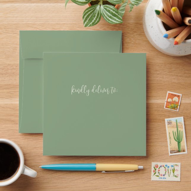 Custom Script Sage Eucalyptus Christmas Card Envelope (Desk)