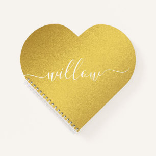 Custom Script Signature Gold Foil Heart Shape Notebook