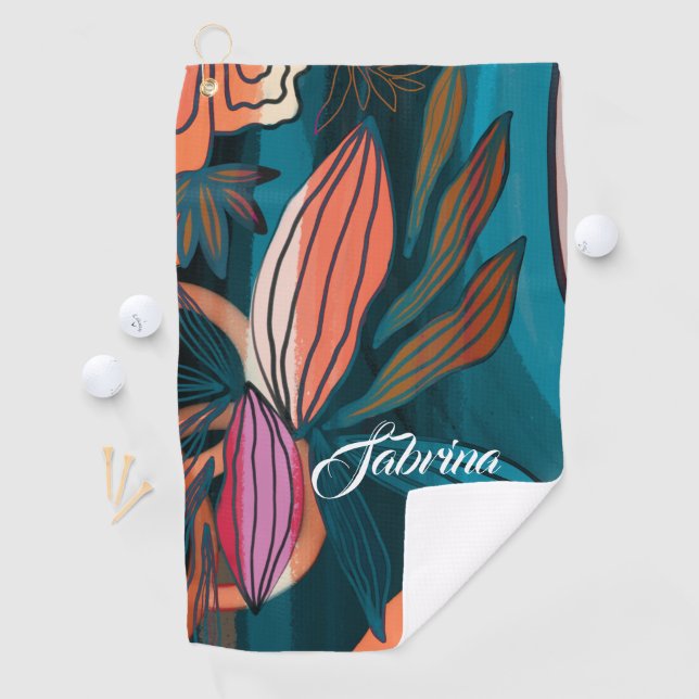 Custom Script Signature Name Monogrammed Tropical Golf Towel (InSitu)