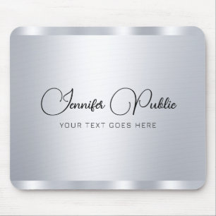 Custom Script Silver Metallic Look Typography Mouse Pad