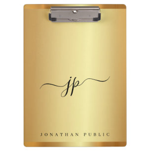 Custom Script Text Monogram Luxury Gold Glamour Clipboard