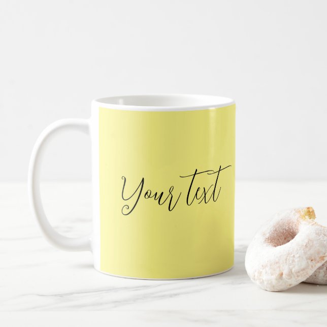 Custom Script Text or Name Modern Light Yellow Coffee Mug (With Donut)
