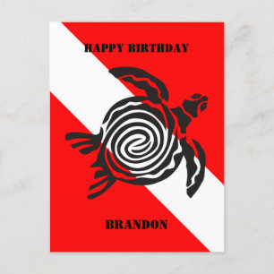 Custom Scuba Diving Flag and Sea Turtle Postcard