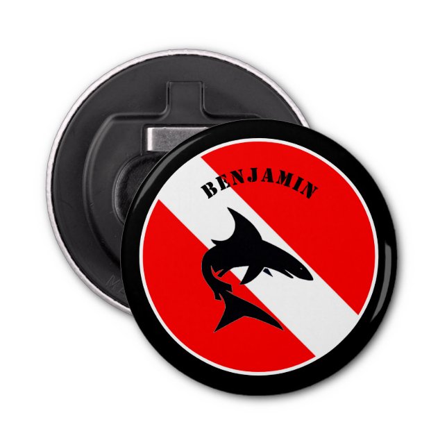 Custom Scuba Diving Flag and Shark Bottle Opener (Front)