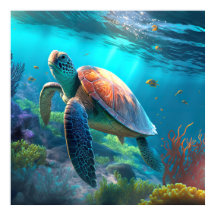 Custom Sea Turtle Image Poster Coastal Room Decor