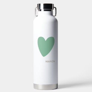 Custom Seafoam Mint Green White Heart Water Bottle