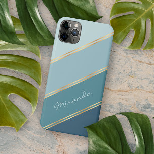 Custom Seafoam Teal Blue Ocean Green Stripes iPhone 16 Pro Max Case