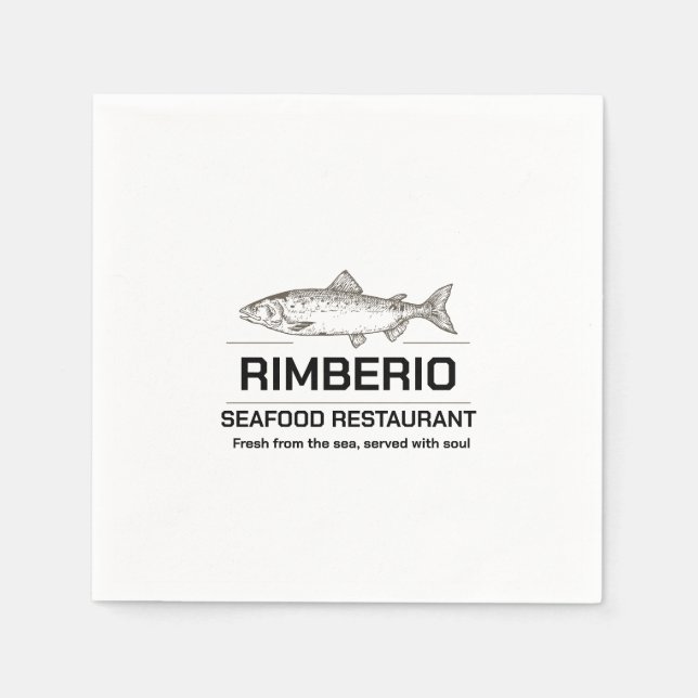Custom Seafood Restaurant Logo Square Paper Napkin (Front)