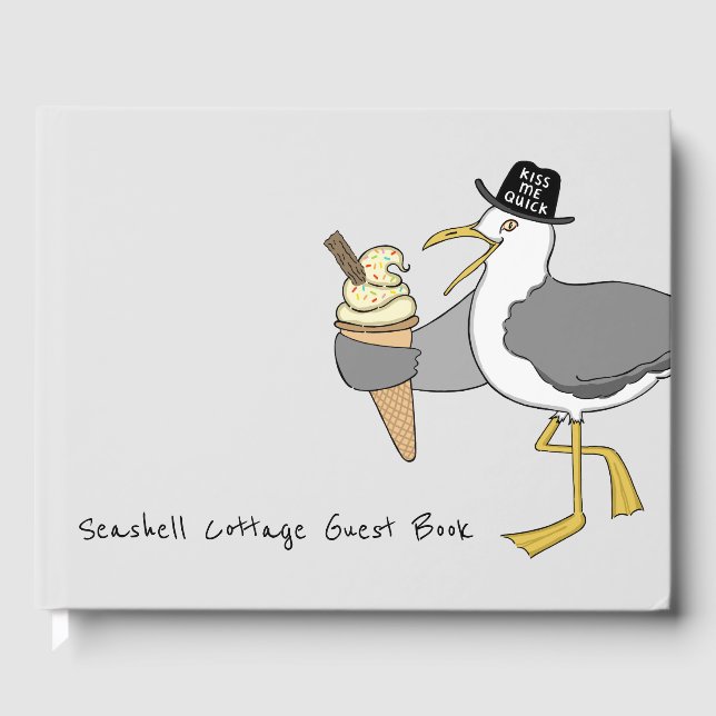 Custom Seagull Illustration Holiday Home Guest Book (Front)