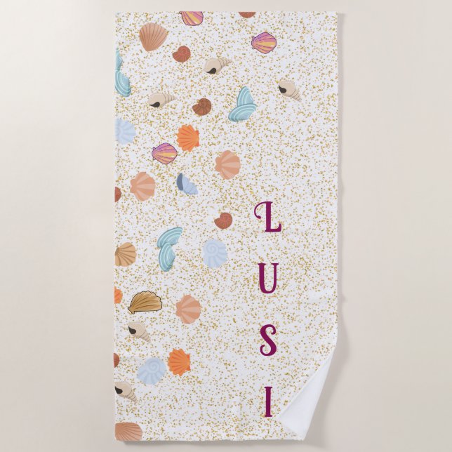 Custom Seashell Beach Towel – Personalised Text (Front)