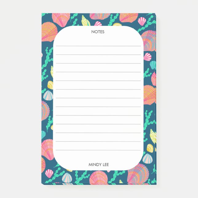 CUSTOM Seashells Border Sea Grocery Shopping To-Do Post-it Notes (Front)