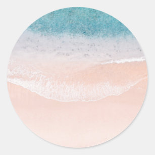 Custom Seaside Beach Sand Blue Sea Blank Template Classic Round Sticker
